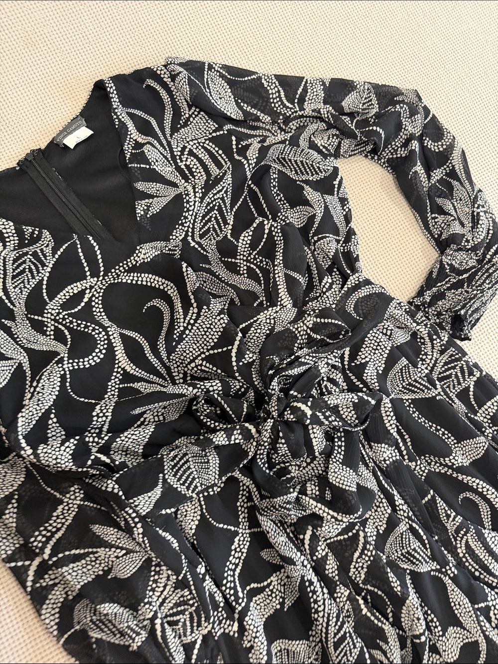 Vince Camuto Black Jumpsuit with White Leaf Print - Picture 3 of 11